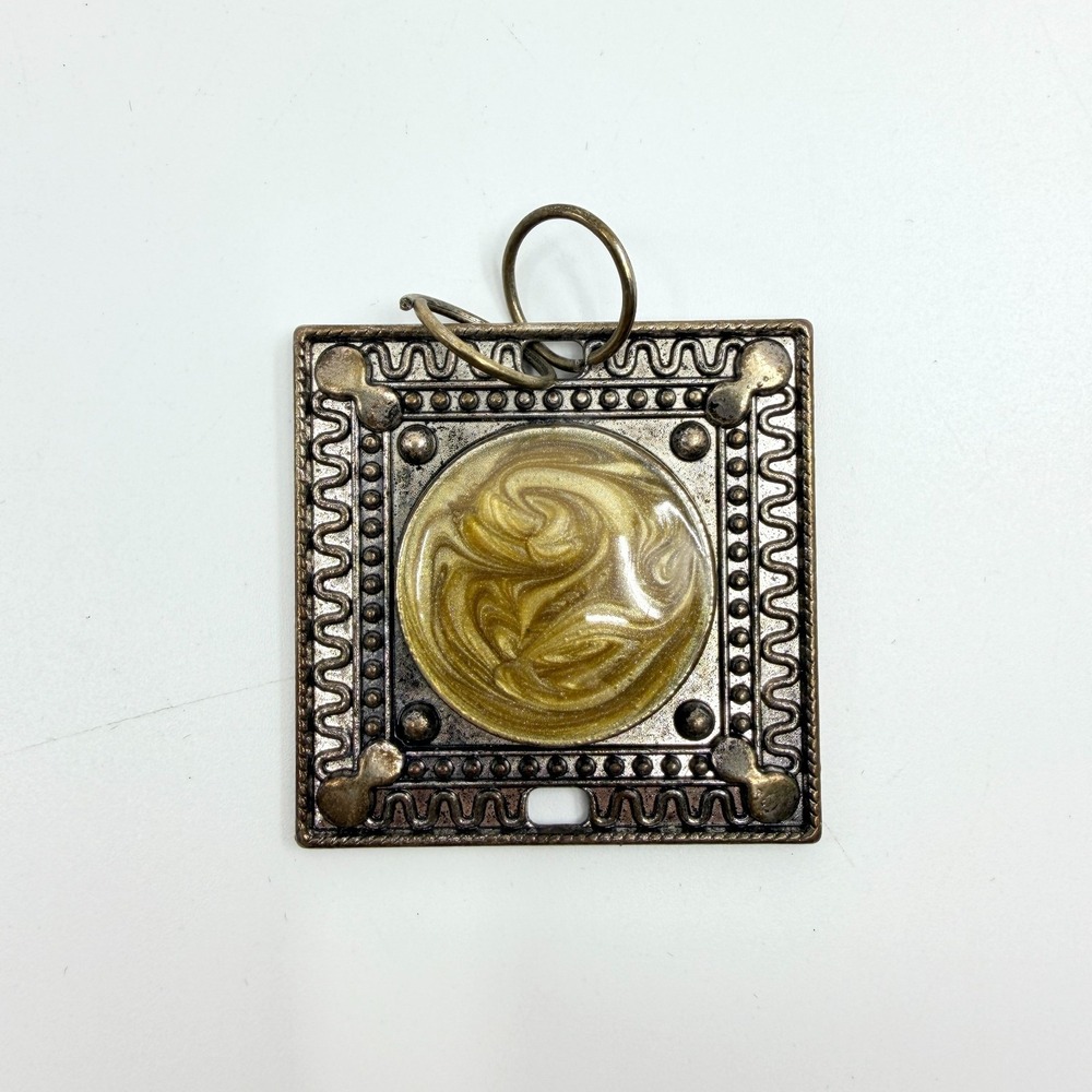 VTG Antique Gold Tone Square Pendant with Swirl Resin Cabochon